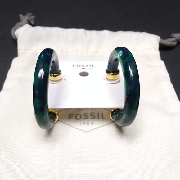 FOSSIL Green "Marble" Post Hoops w/ Gold Accents NWT - Picture 3 of 12